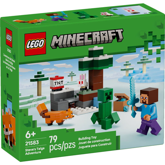 LEGO Minecraft Steve’s Taiga Adventure Building Toy for Boys & Girls - Video Game Playset & Toy Figures for Kids, Ages 6 + - W/2 Minifigures & 2 Pretend Play Animals - Gift Idea for Birthdays - 21583