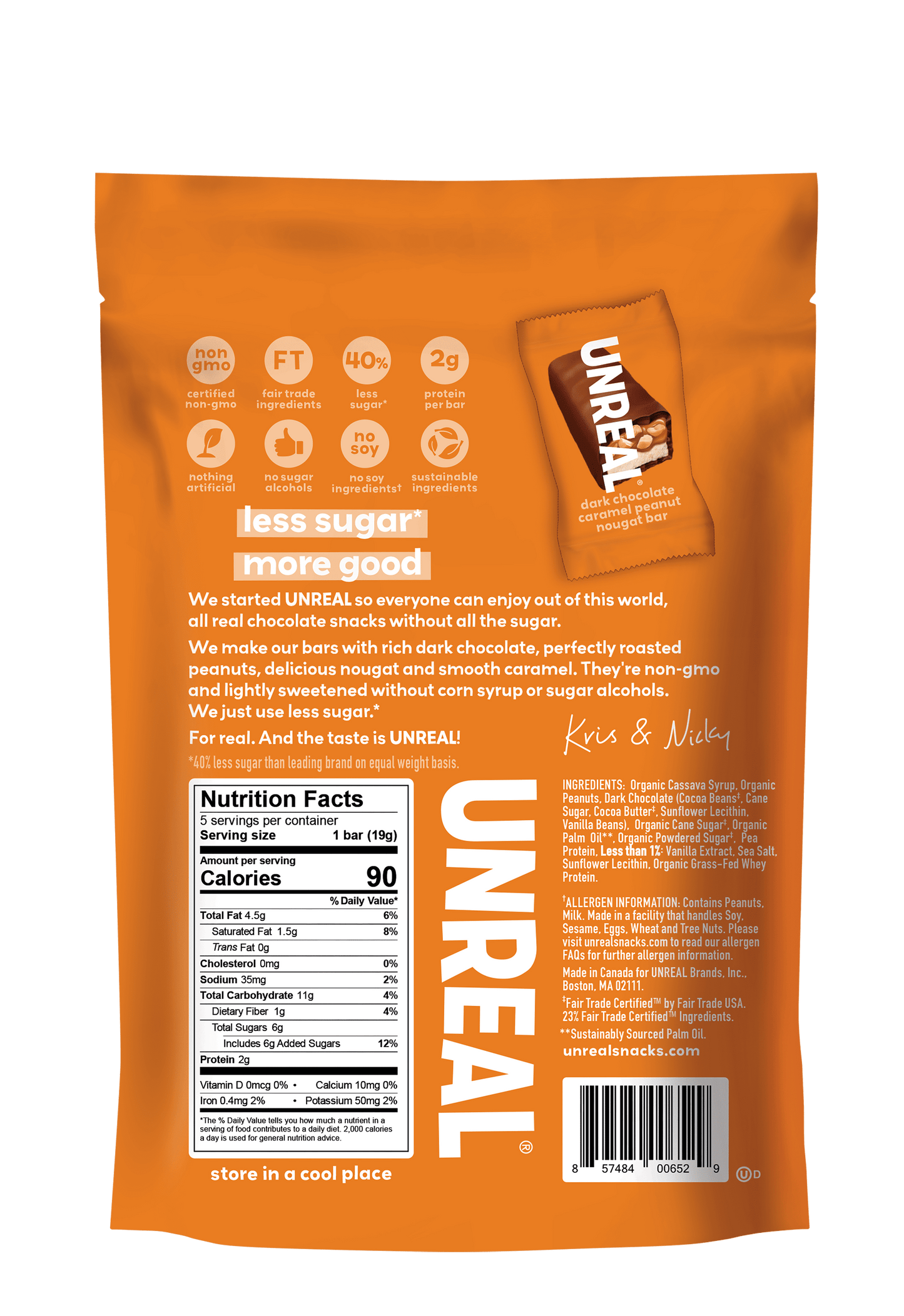 UNREAL Dark Chocolate Caramel Peanut Nougat Bars, 3.4oz