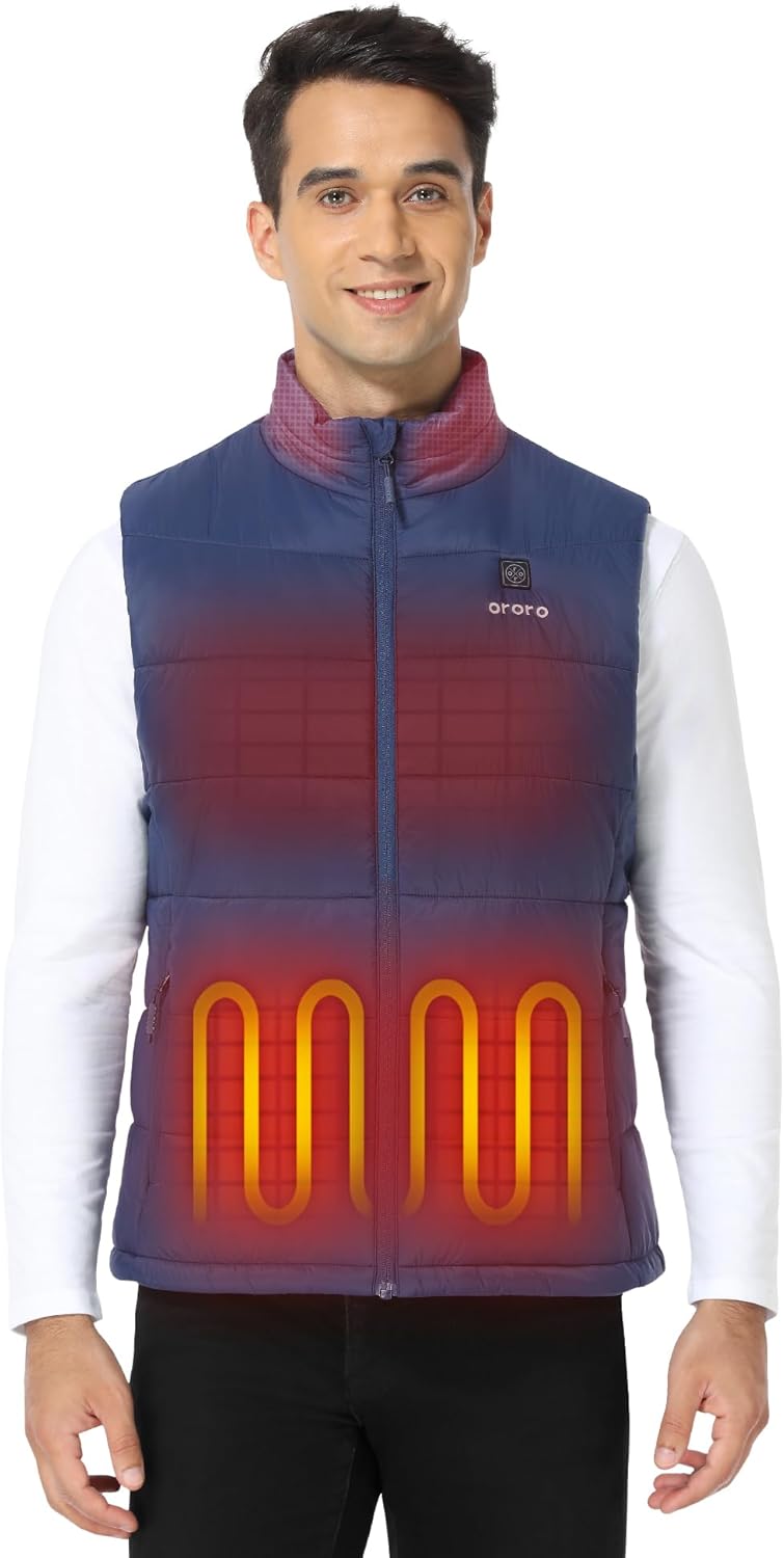 ORORO Men's Lightweight Heated Vest with USB-C Rechargeable Battery, Puffer Classic Heating Vest