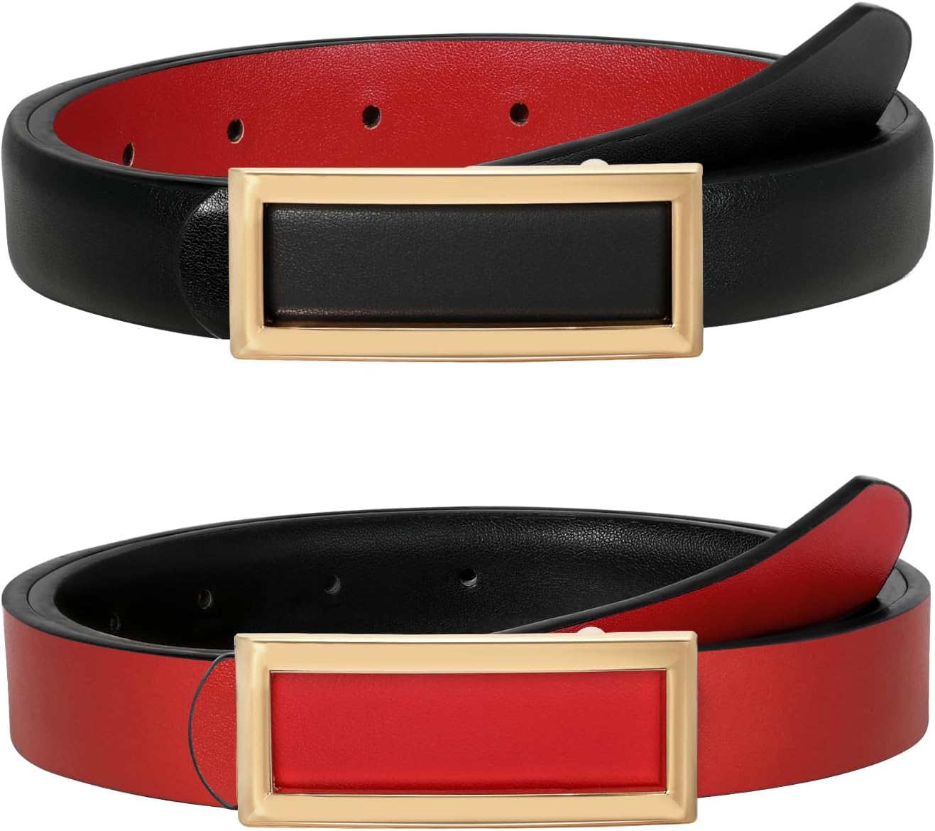 SUOSDEY Women Reversible Leather Belts for Jeans Pants Dresses Ladies Fashion Belts with Gold Buckle, 0.9" Width