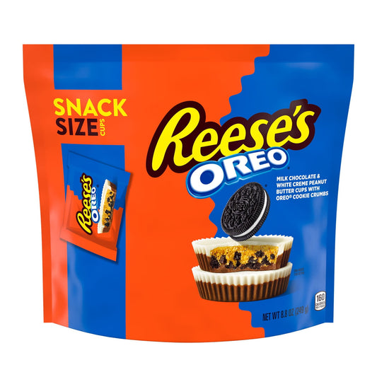 Reese's OREO Milk Chocolate and White Creme Snack Size Peanut Butter Cups Candy, Bag 8.8 oz