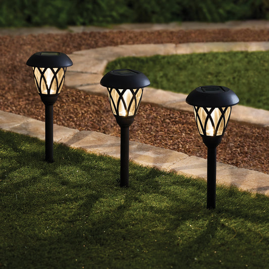 Mainstays Solar Powered Black Lattice LED Walkway Light with Glass Lens, 8 Lumens