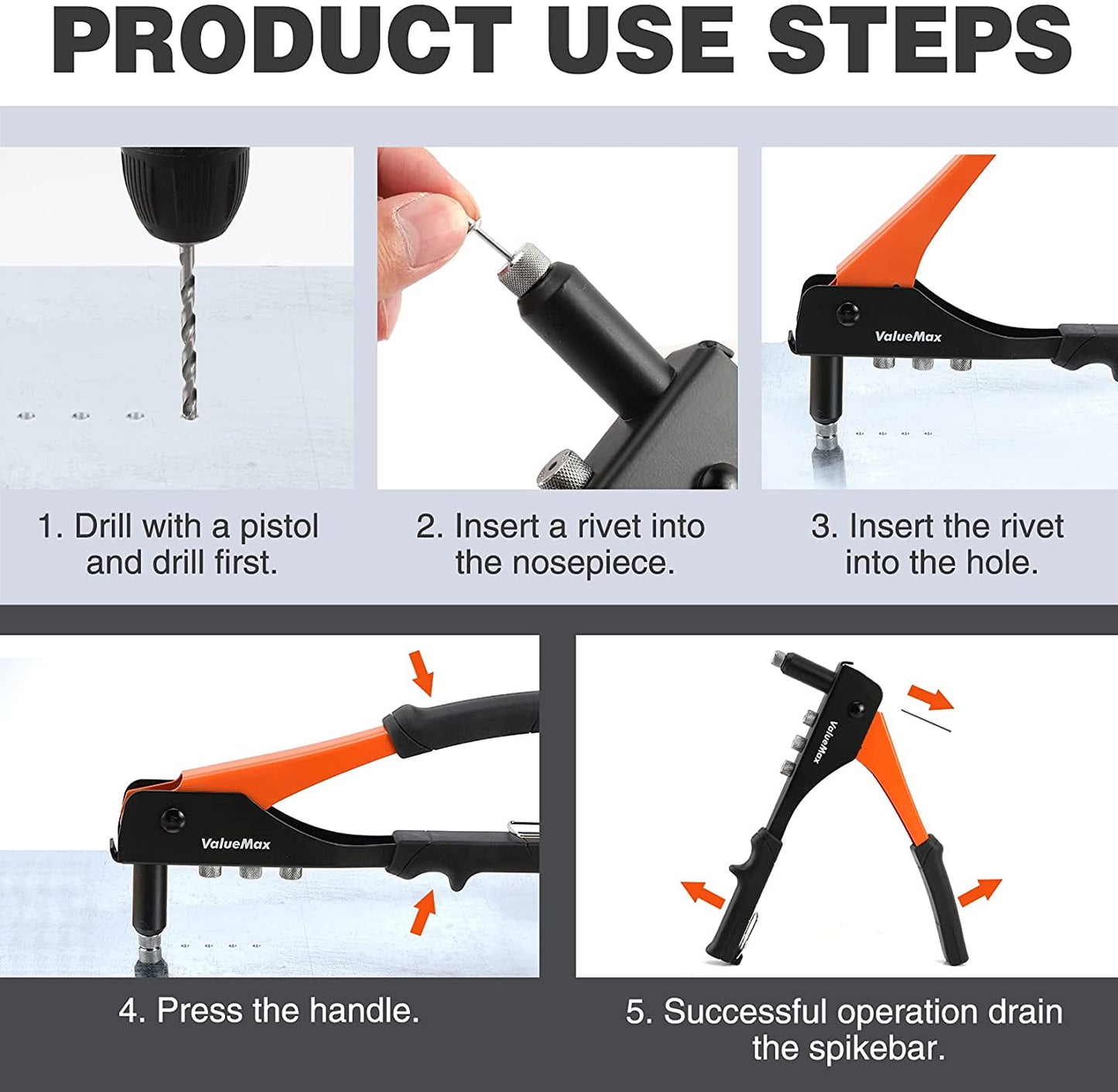 ValueMax 4-in-1 Rivet Gun Kit with 200 Rivets & 4 Nosepieces