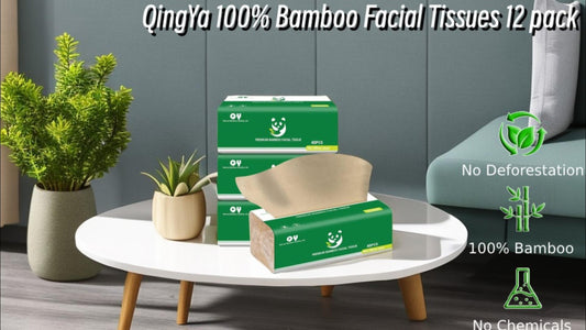 QingYa Bamboo Facial Tissue, 3 Ply Soft Unbleached Facial Paper, 12 Packs, 134 Tissues per Pack