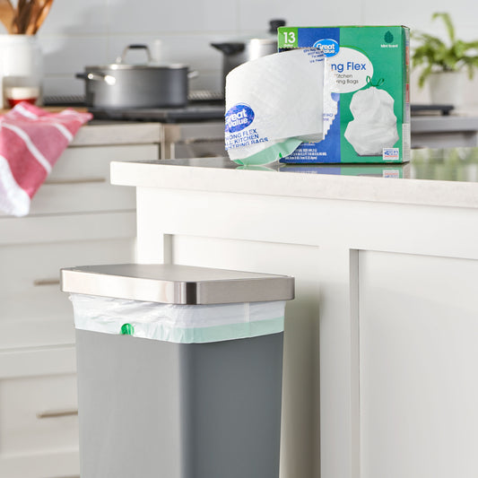 Great Value Strong Flex 13 Gallon Tall Kitchen Drawstring Bags, Mint Scent, 80 Count