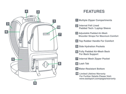 Eastsport Unisex Lexington Laptop Backpack, Black