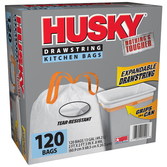 Husky 13 Gallon Tall Kitchen Drawstring Bags, 120 Bags
