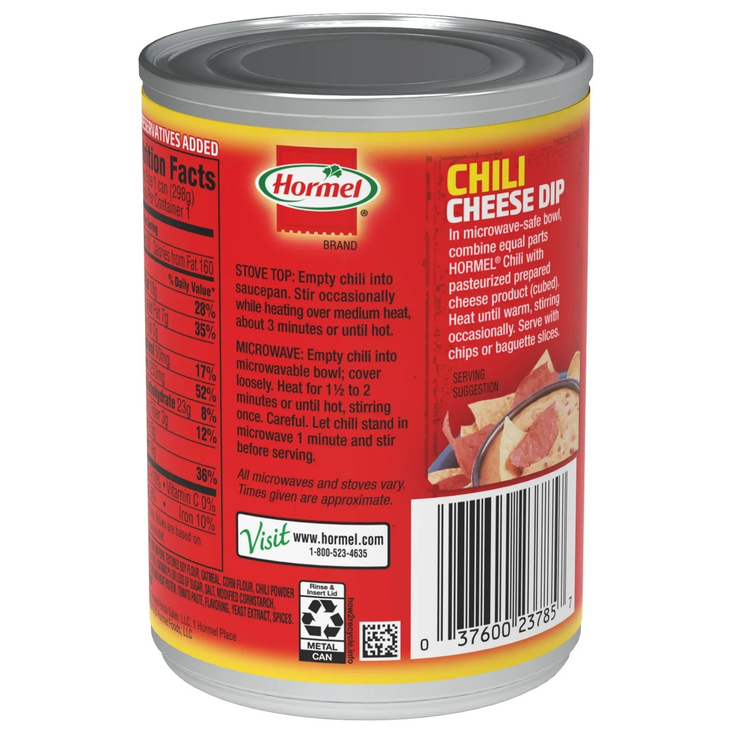 HORMEL Chili, Beef and Pork, No Beans Canned Chili, No Artificial Ingredients, Shelf-Stable, 10.5 oz Steel Can