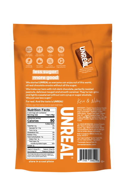 UNREAL Dark Chocolate Caramel Peanut Nougat Bars, 3.4oz