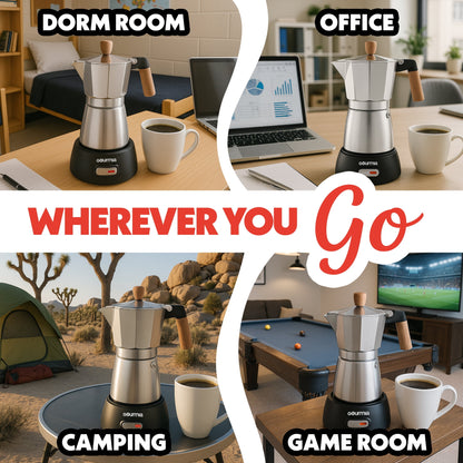 Gourmia Electric Moka Espresso Maker, 3–6 Cup, 550W, Silver