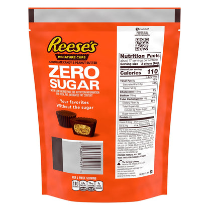 Reese's Zero Sugar Miniatures Chocolate Peanut Butter Cups Candy, Bag 15.5 oz