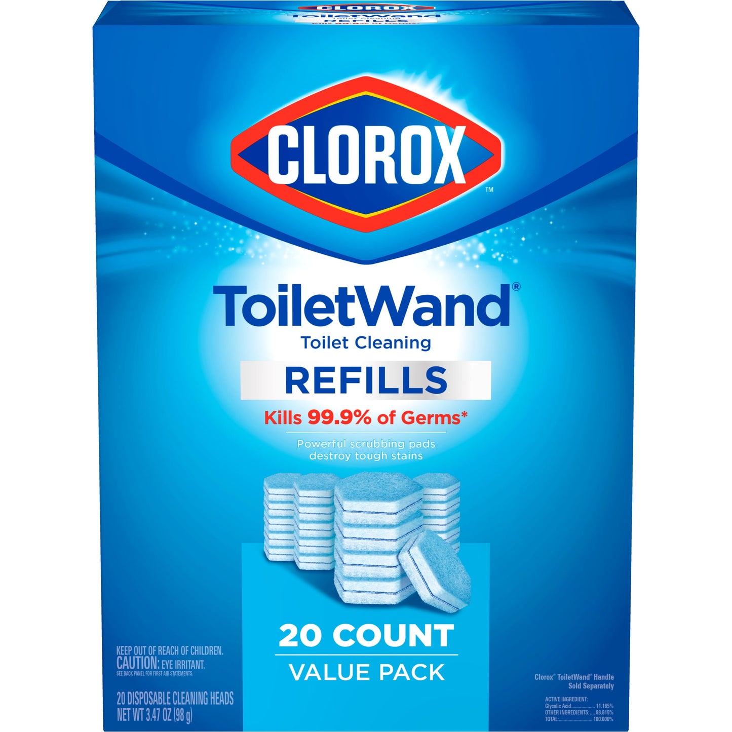 Clorox ToiletWand Disinfecting Brush Refills, Toilet Bowl Cleaner Disposable Wand Heads, 20 Count