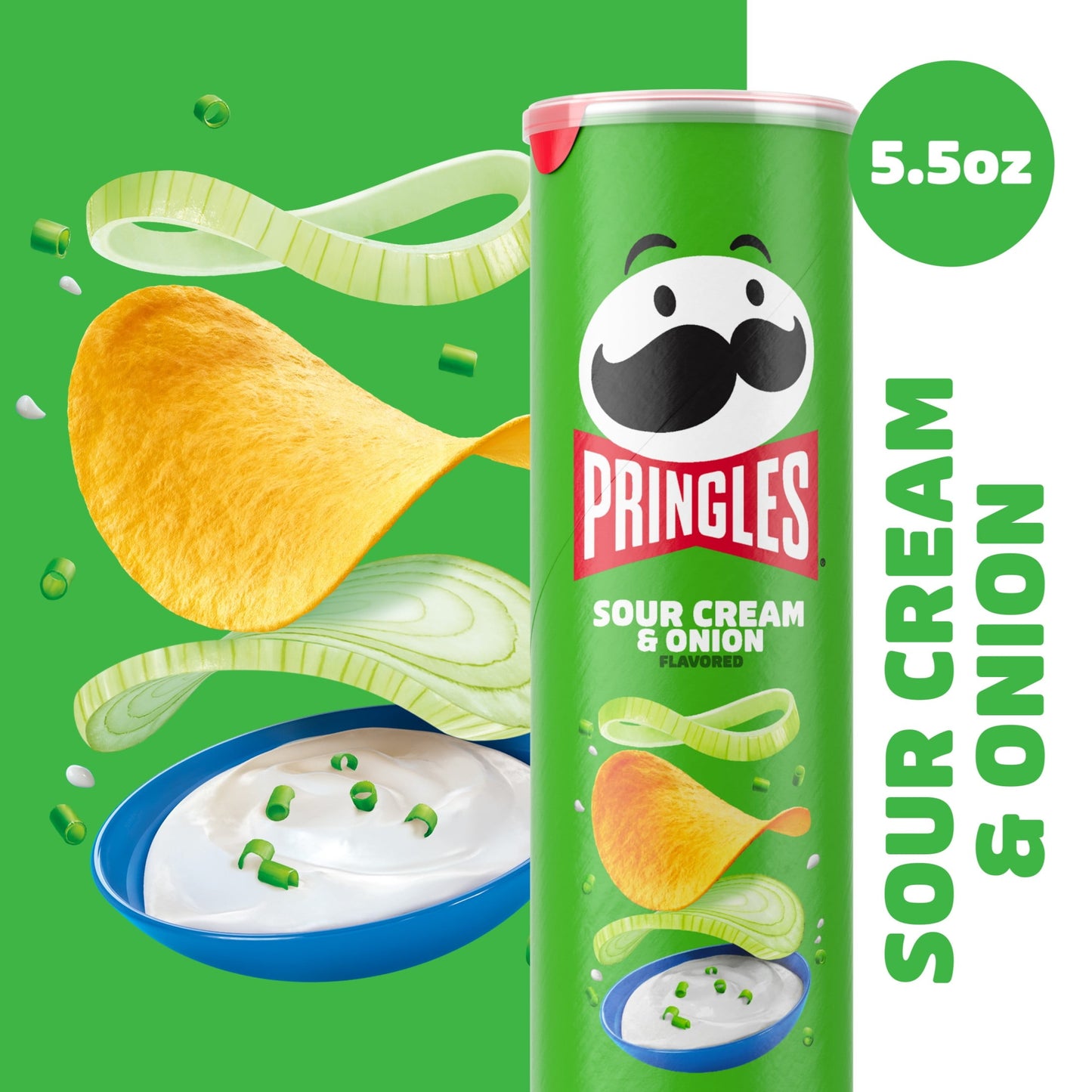 Pringles Sour Cream and Onion Potato Crisps Chips, Lunch Snacks, 5.5 oz Canister