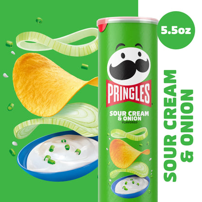 Pringles Sour Cream and Onion Potato Crisps Chips, Lunch Snacks, 5.5 oz Canister