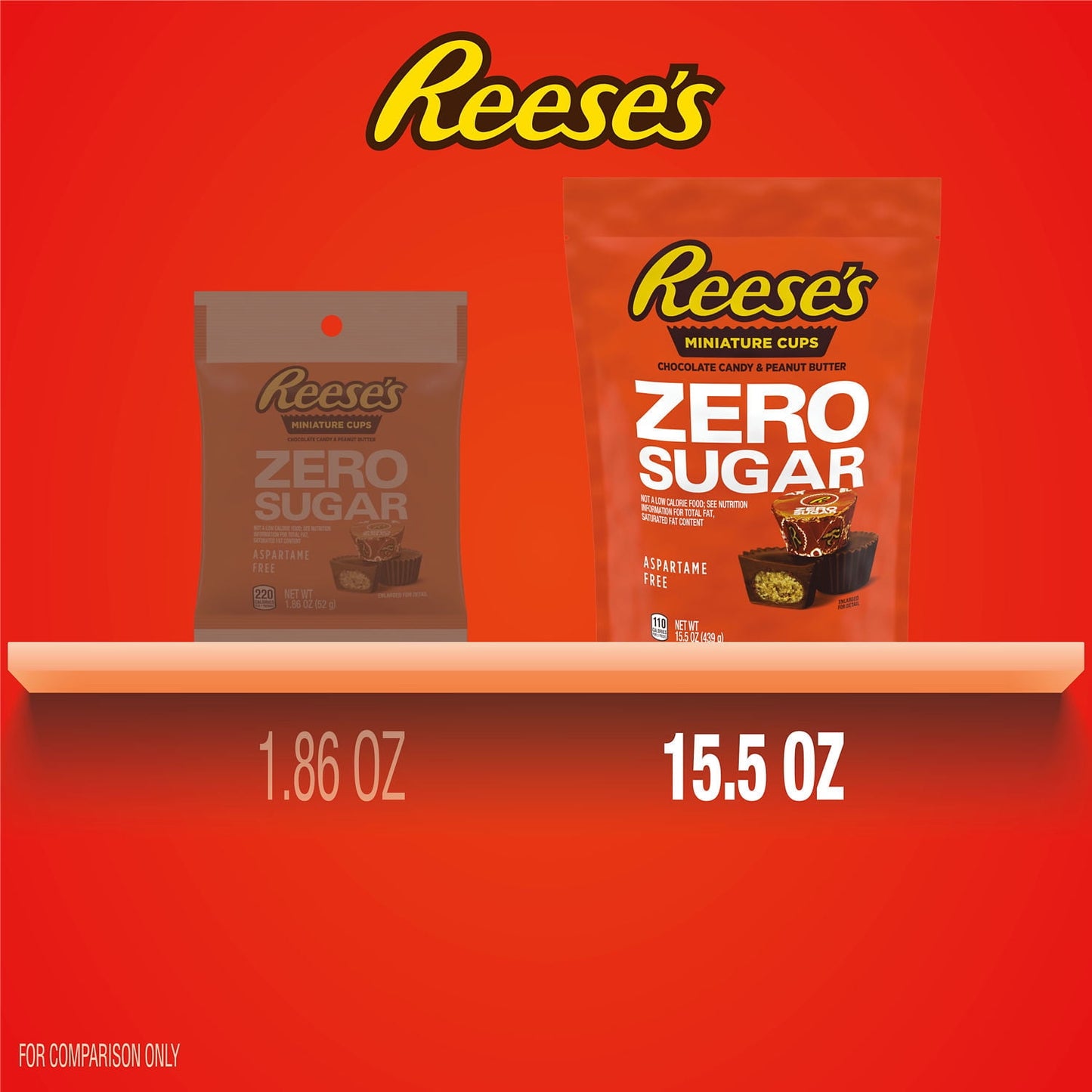Reese's Zero Sugar Miniatures Chocolate Peanut Butter Cups Candy, Bag 15.5 oz