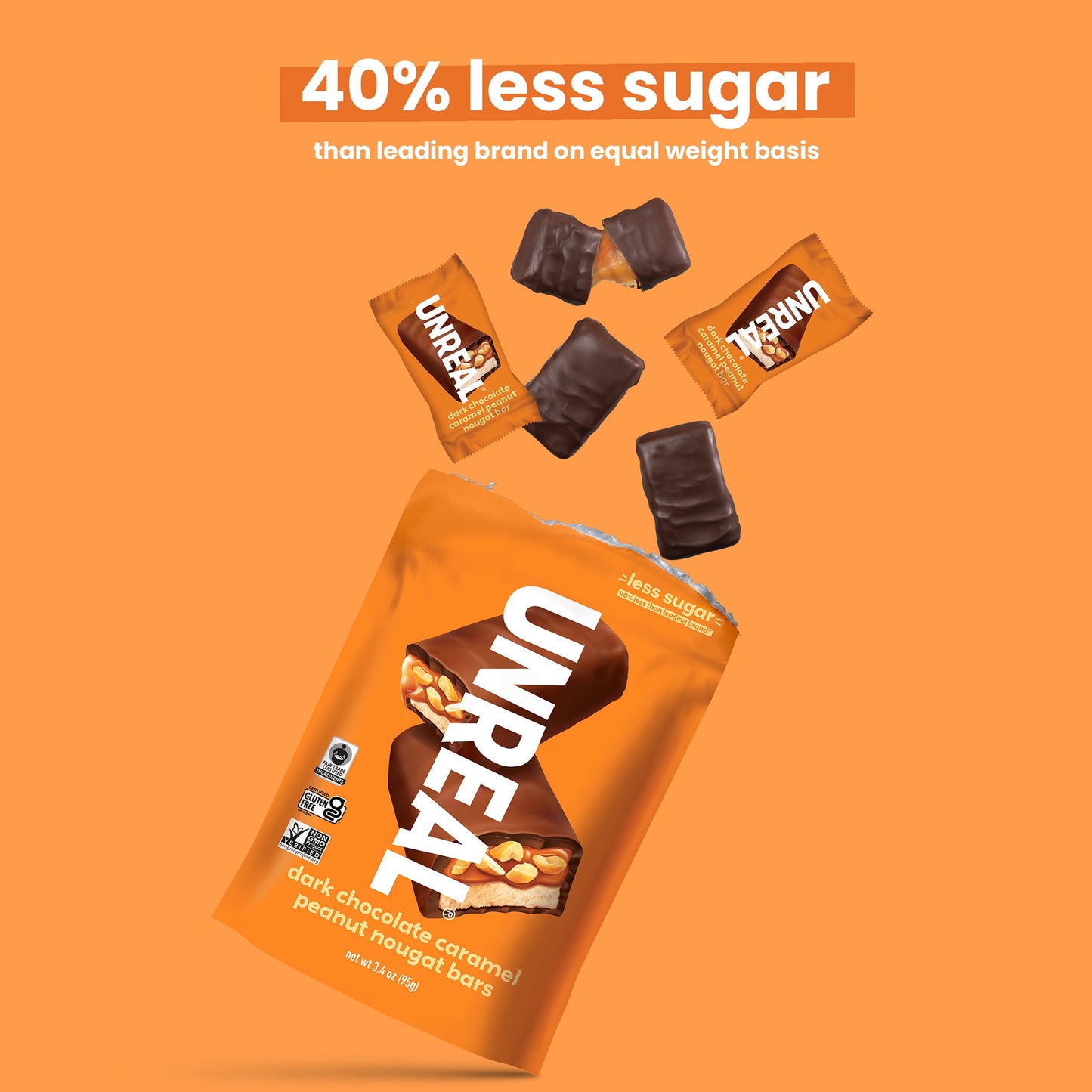 UNREAL Dark Chocolate Caramel Peanut Nougat Bars, 3.4oz