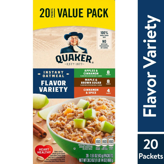 Quaker Instant Oatmeal, Flavor Variety Value Pack, 20 Packets