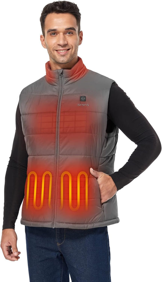 ORORO Men's Lightweight Heated Vest with USB-C Rechargeable Battery, Puffer Classic Heating Vest