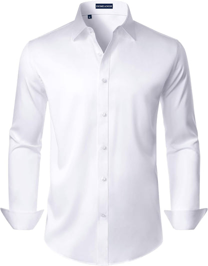DEMEANOR Mens Dress Shirt Long Sleeve Stretch Wrinkle Free Wedding Formal Business Button Down Shirt