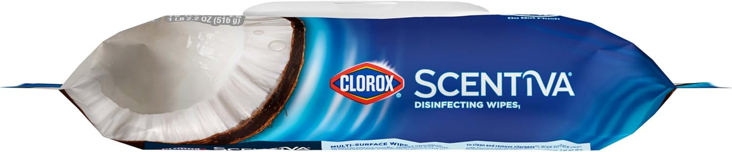 Clorox Scentiva Wipes, Coconut & Waterlily, 75 ct x 3