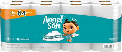 Angel Soft Toilet Paper, 4 Mega Rolls (16 Count), Soft & Strong