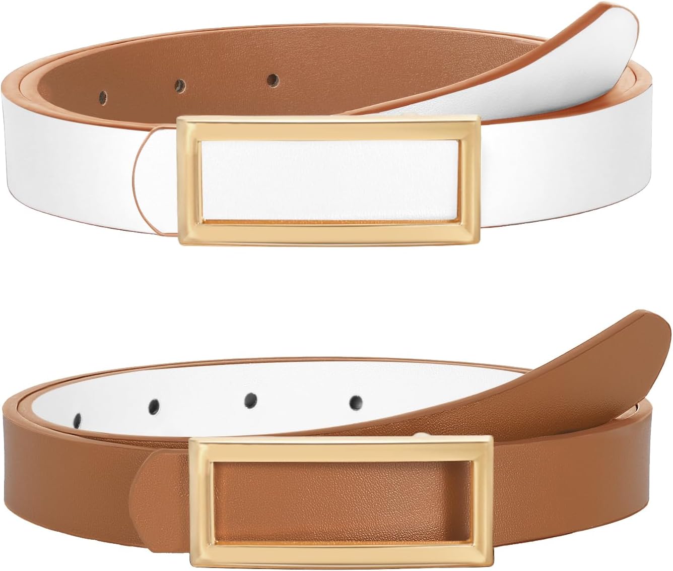 SUOSDEY Women Reversible Leather Belts for Jeans Pants Dresses Ladies Fashion Belts with Gold Buckle, 0.9" Width