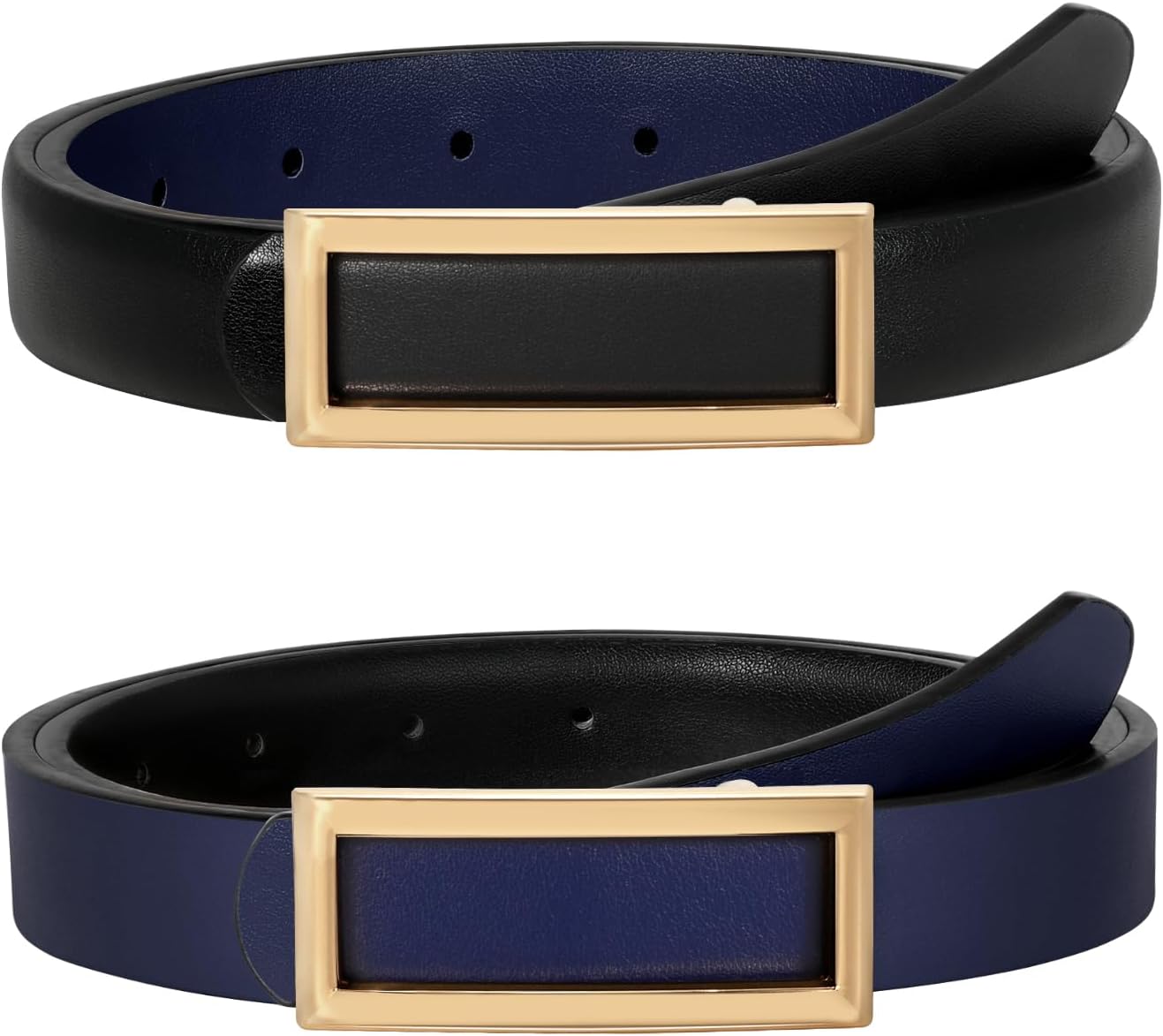 SUOSDEY Women Reversible Leather Belts for Jeans Pants Dresses Ladies Fashion Belts with Gold Buckle, 0.9" Width