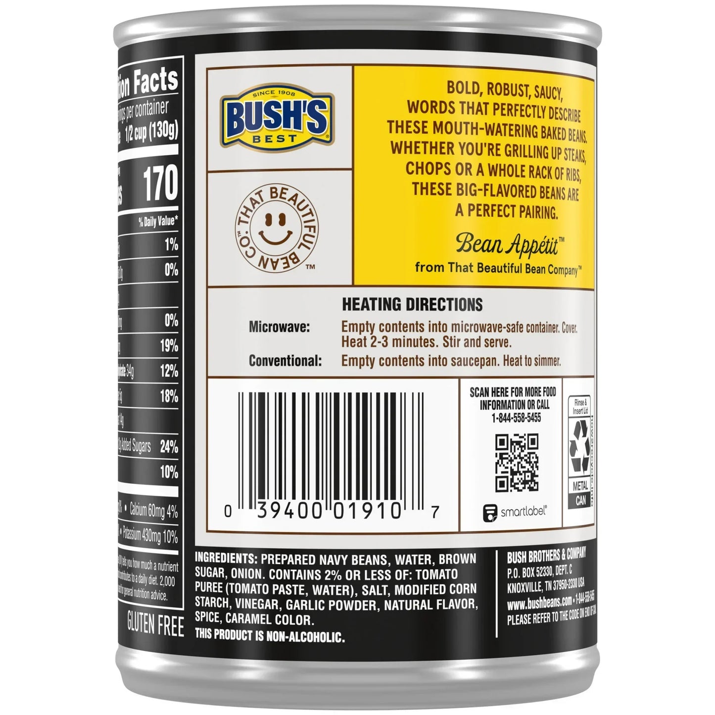 Bush's Bourbon and Brown Sugar Grillin' Beans, Canned Navy Beans, 22 oz