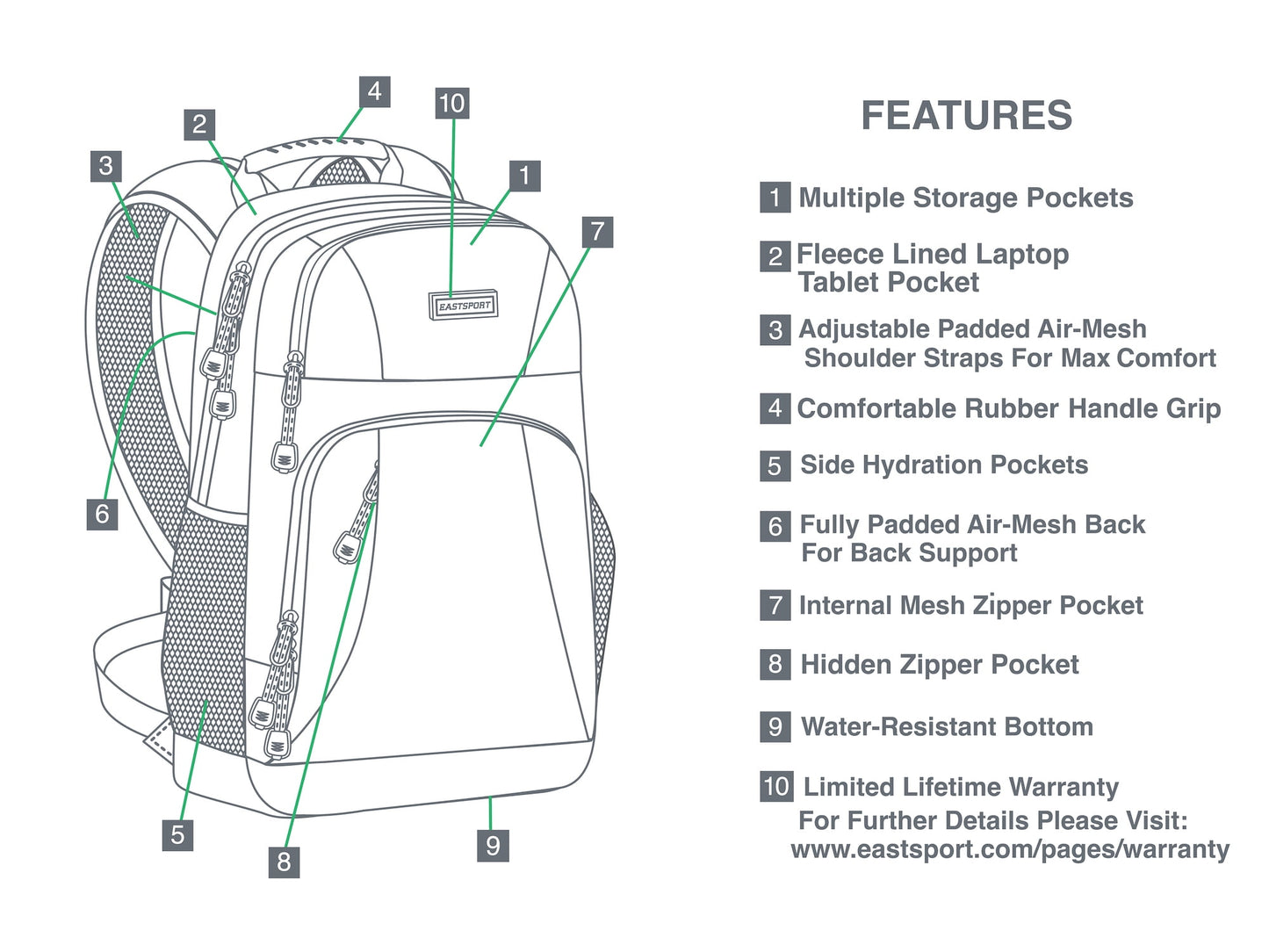 Eastsport Unisex Fusion Dome Backpack, Black