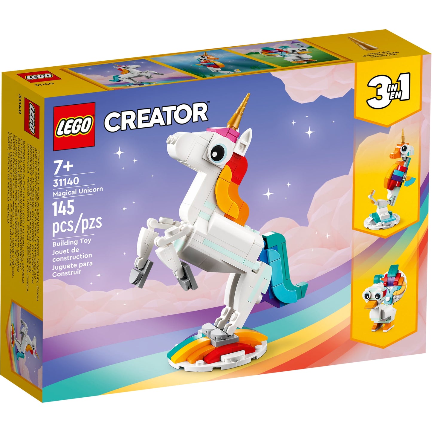 LEGO Creator 3 in 1 Magical Unicorn - Building Toy Set With 3 Building Options, Unicorn, Seahorse, or Peacock - Learning Toy for Kids, Girls & Boys, Ages 7+ - Easter Basket Stuffers - 31140
