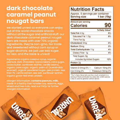UNREAL Dark Chocolate Caramel Peanut Nougat Bars, 3.4oz