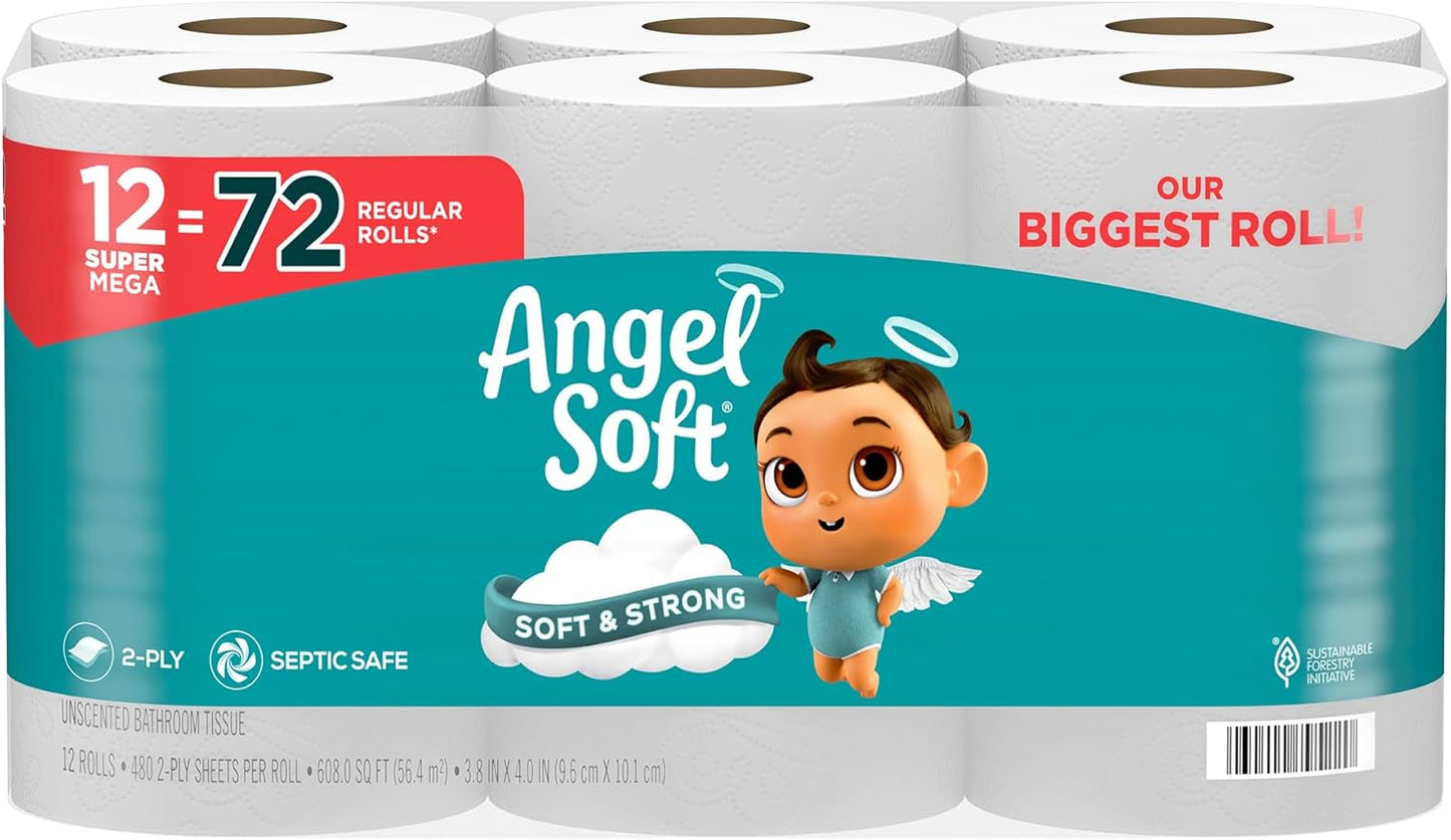 Angel Soft Toilet Paper, 4 Mega Rolls (16 Count), Soft & Strong