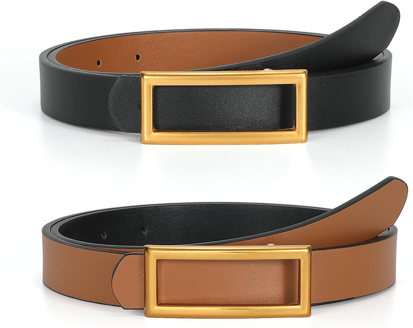 SUOSDEY Women Reversible Leather Belts for Jeans Pants Dresses Ladies Fashion Belts with Gold Buckle, 0.9" Width