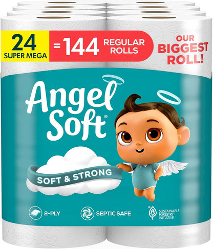 Angel Soft Toilet Paper, 4 Mega Rolls (16 Count), Soft & Strong