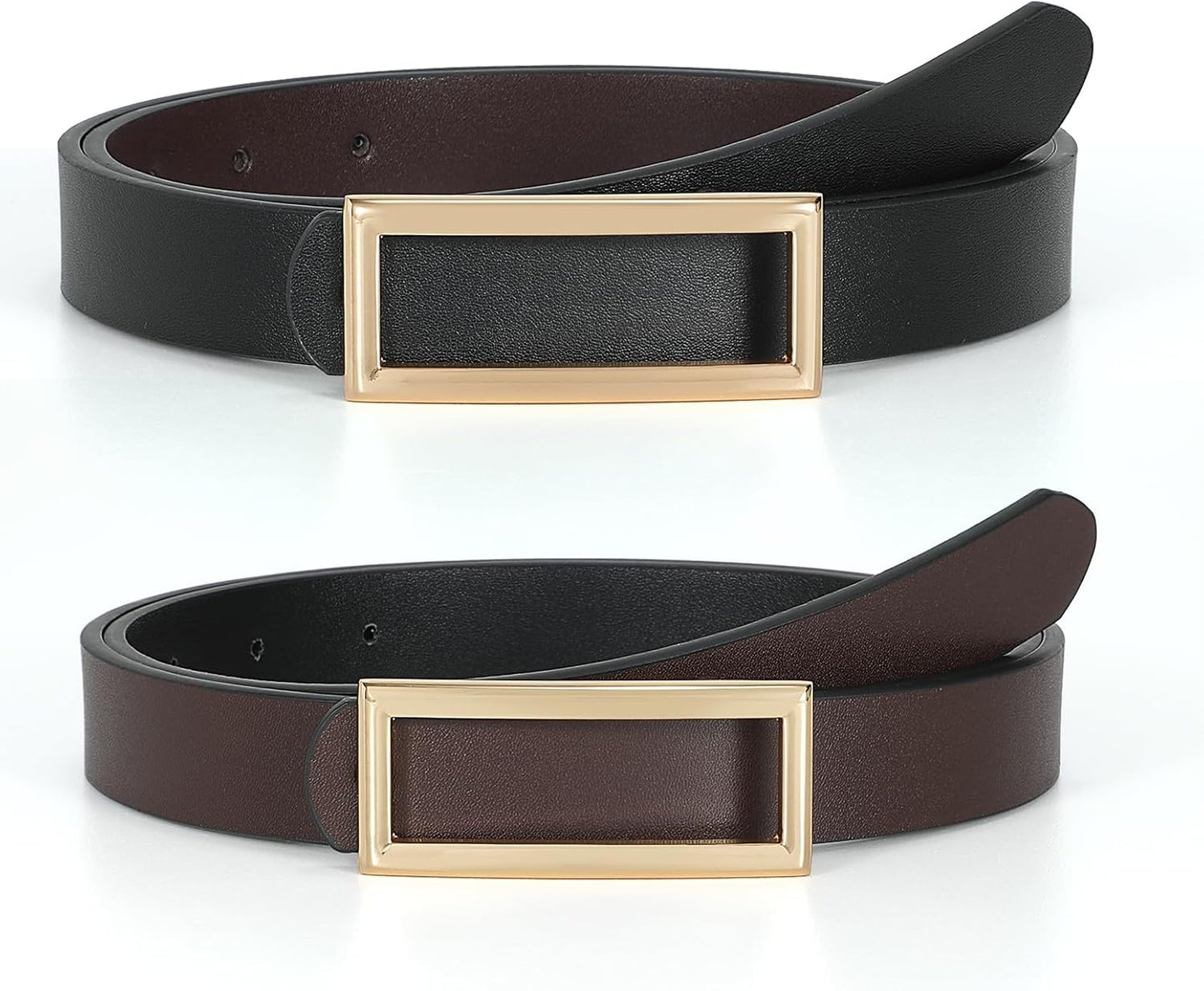 SUOSDEY Women Reversible Leather Belts for Jeans Pants Dresses Ladies Fashion Belts with Gold Buckle, 0.9" Width