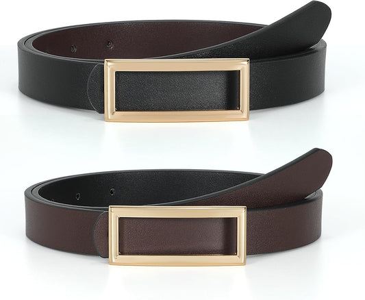 SUOSDEY Women Reversible Leather Belts for Jeans Pants Dresses Ladies Fashion Belts with Gold Buckle, 0.9" Width