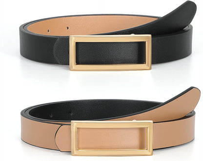 SUOSDEY Women Reversible Leather Belts for Jeans Pants Dresses Ladies Fashion Belts with Gold Buckle, 0.9" Width