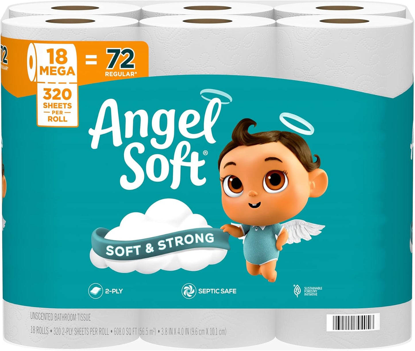 Angel Soft Toilet Paper, 4 Mega Rolls (16 Count), Soft & Strong