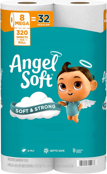 Angel Soft Toilet Paper, 4 Mega Rolls (16 Count), Soft & Strong