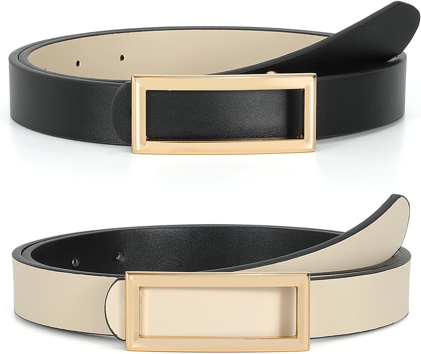 SUOSDEY Women Reversible Leather Belts for Jeans Pants Dresses Ladies Fashion Belts with Gold Buckle, 0.9" Width