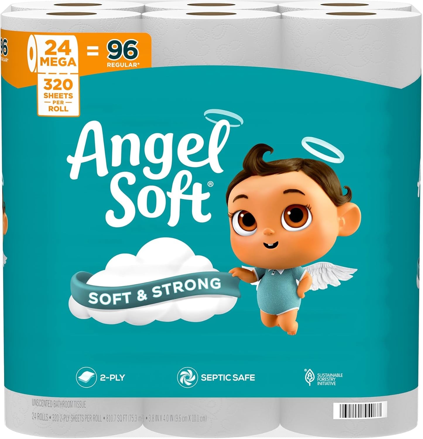 Angel Soft Toilet Paper, 4 Mega Rolls (16 Count), Soft & Strong
