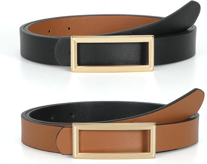 SUOSDEY Women Reversible Leather Belts for Jeans Pants Dresses Ladies Fashion Belts with Gold Buckle, 0.9" Width