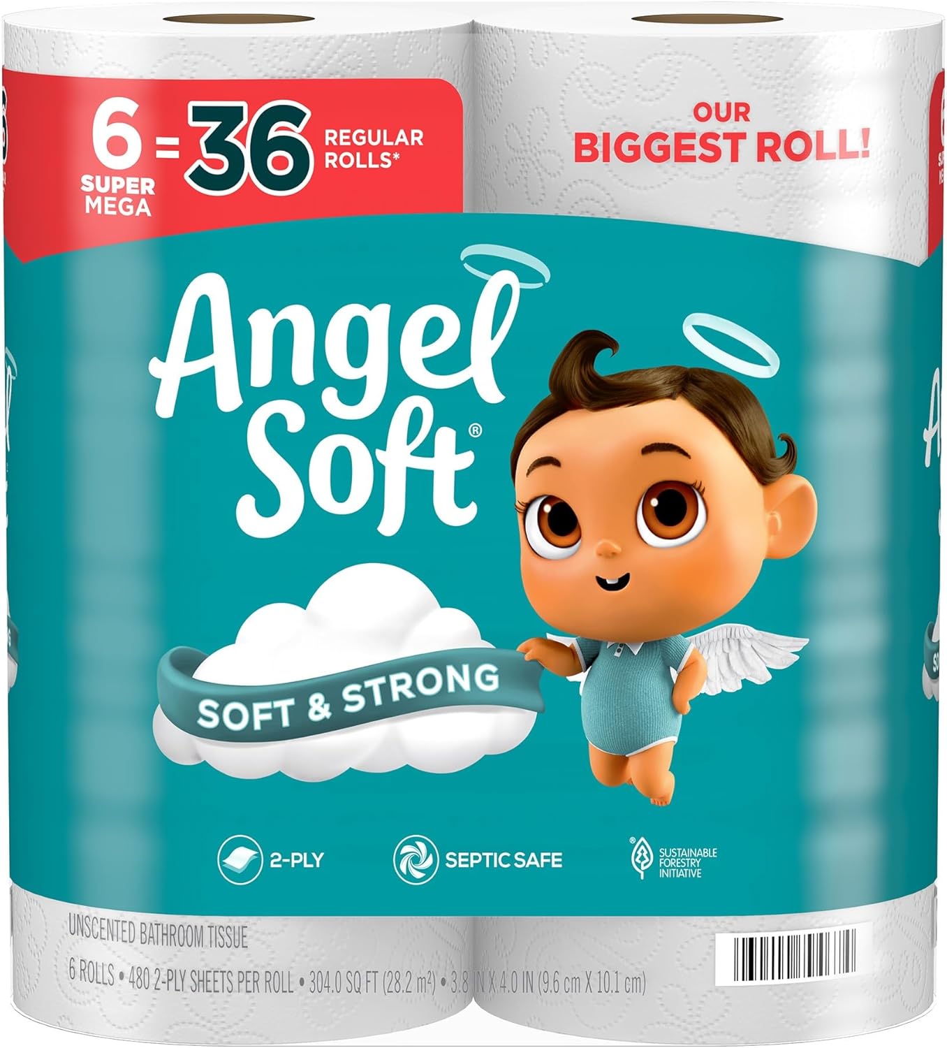 Angel Soft Toilet Paper, 4 Mega Rolls (16 Count), Soft & Strong