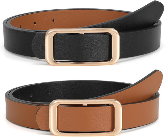 SUOSDEY Women Reversible Leather Belts for Jeans Pants Dresses Ladies Fashion Belts with Gold Buckle, 0.9" Width