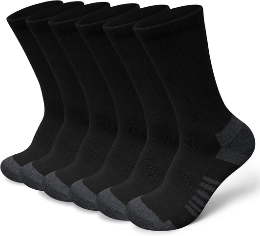 Cotton Crew Socks for Work Hiking, Thermal Warm Winter Boot Sock Cushioned Moisture Athletic Sports Running (6 Pairs)