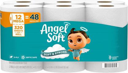 Angel Soft Toilet Paper, 4 Mega Rolls (16 Count), Soft & Strong
