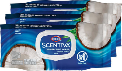 Clorox Scentiva Wipes, Coconut & Waterlily, 75 ct x 3