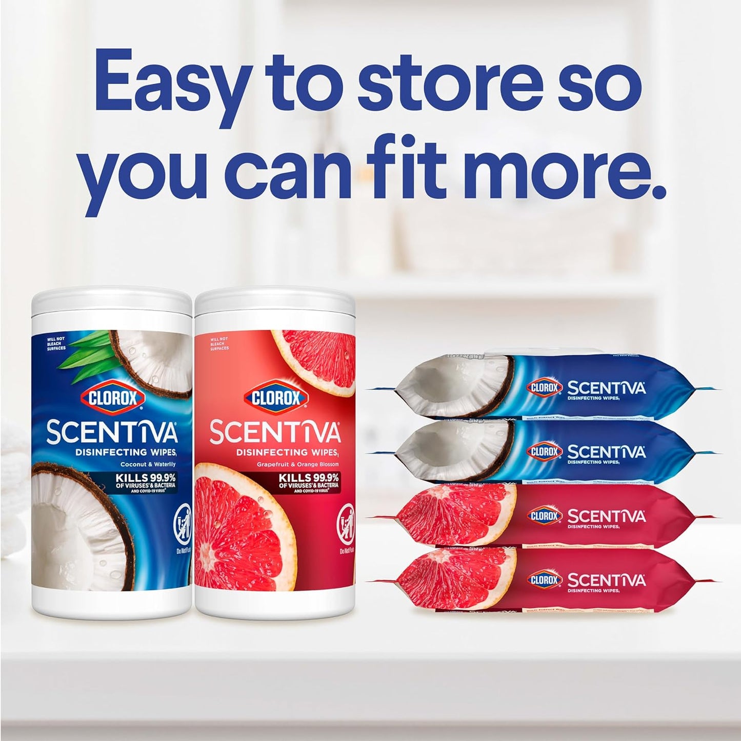 Clorox Scentiva Wipes, Coconut & Waterlily, 75 ct x 3