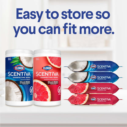 Clorox Scentiva Wipes, Coconut & Waterlily, 75 ct x 3