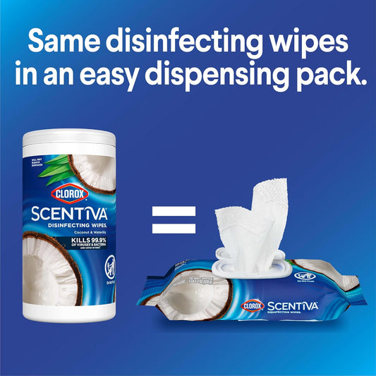 Clorox Scentiva Wipes, Coconut & Waterlily, 75 ct x 3